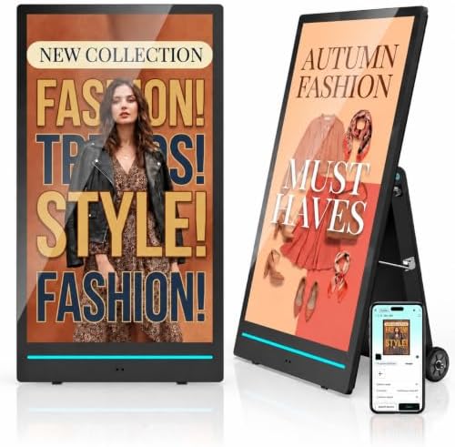 55 Inch Outdoor Digital Signage Kiosk, IP65 Waterproof Portable A-Frame LCD Display with Rechargeable Battery, 2000-Nit Auto-Brightness and Impact-Resistant Screen for Retail Store by JASZDOT