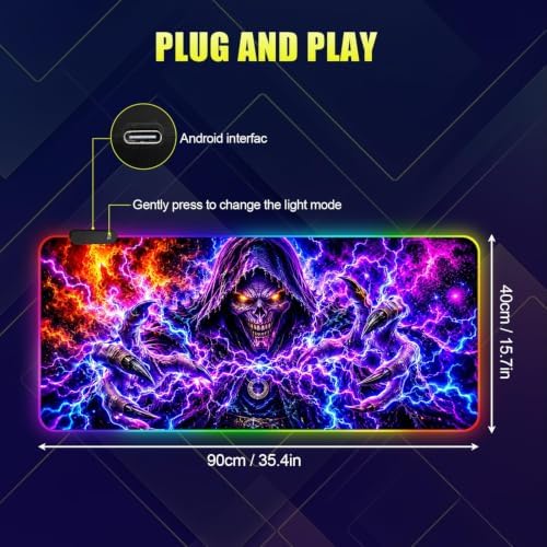 Halloween Skull RGB Gaming Mouse Pad Large Extended Desk Mat 35.4 x 15.7 inch LED Glowing Mousepad Light Up Keyboard Pad Non-Slip Rubber Base - Image 6