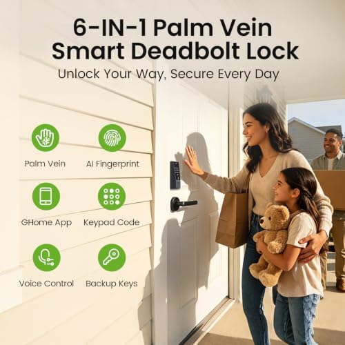 GHome Smart Palm Vein Door Lock, Built-in WiFi Keyless Entry for Front Door - Image 3