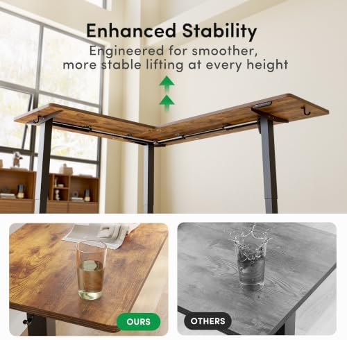 FEZIBO 75" x 63" L-Shaped Standing Desk - Adjustable Corner Desk L Shape, L-Shaped Adjustable Desk with Splice Board, L Shape Standing Desk, Rustic-Brown - Image 6