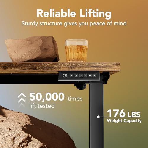 HUANUO 55x28 Inch Electric Standing Desk, Height Adjustable, Rustic Brown - Image 6