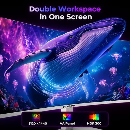Deco Gear 49" Curved Ultrawide 5K Gaming Monitor, 32:9, 120 Hz, 101% NTSC 100% sRGB, USB-C 65W, Adjustable, Home Office and Entertainment Workstation - Exclusive White Edition - Image 4