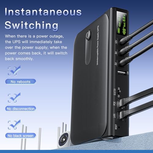 Jectse 36W UPS Uninterruptible Power Supply, Lithium Battery Backup with LED Display Multi Voltage Interfaces, for Routers Cameras Small Electronics Continuous Power (US Plug 110V) - Image 4