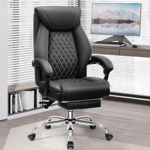 Office Chair, Executive Leather Office Chairs with Rocking Function, Big and Tall Ergonomic Computer Chair with Lumbar Support Flip-Up Armrests, Comfortable Gaming Chairs for Home Office - Image 2
