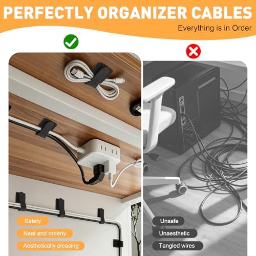 200pcs Hook and Loop Cable Straps,Under Desk Cable Management,Adjustable Cord Organizer for Desk Home Office Organization (Black) - Image 4