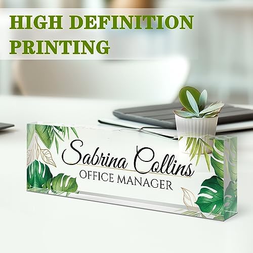 Custom Name Plate for Desk, Desk Name Plate Personalized, Office Decor for Women Men, Acrylic Desktop Accessories, Office Appreciation Gifts for Boss Social Workers Nurse Teacher Employee(Green Leaf) - Image 5
