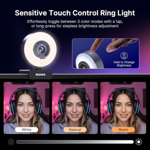 NexiGo N960E Plus 4K Webcam with Ring Light & RF Remote, ToF Autofocus, OSD Menu, 1080p 60FPS, 4X Digital Zoom, Noise-Canceling Mics, Privacy Cover, USB Web Camera for Streaming, Video Calls& Meetings - Image 3