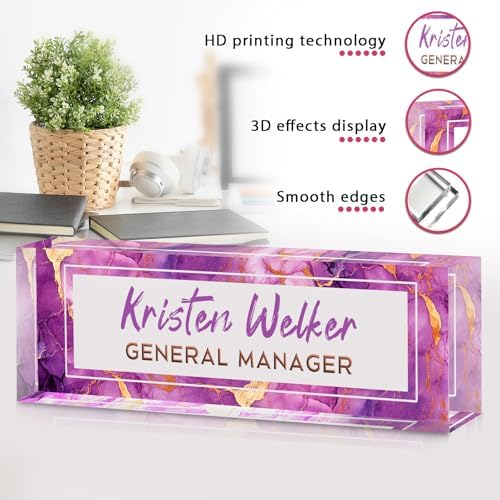 Custom Office Name Plate for Desk - Desk Name Plate Personalized Gifts for Coworkers, Boss, Employees, Teacher, Nurse - Office Desk Decor for Women Men - Employee Appreciation Gifts (Purple Marble) - Image 5