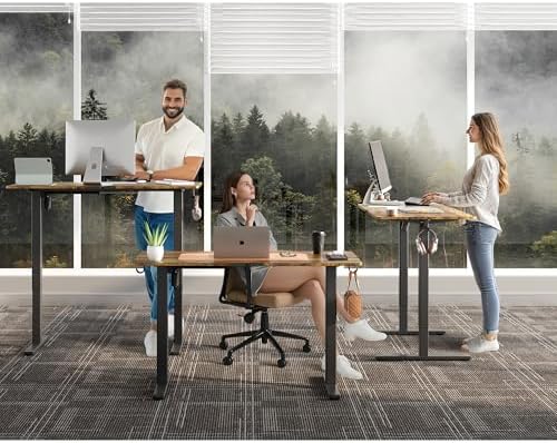 Electric Standing Desk with Lockable Wheels,Adjustable Height Sit Stand Desk for Home Office,Ergonomic Computer Desk Workstation (Brown, 48 * 23.6) - Image 2
