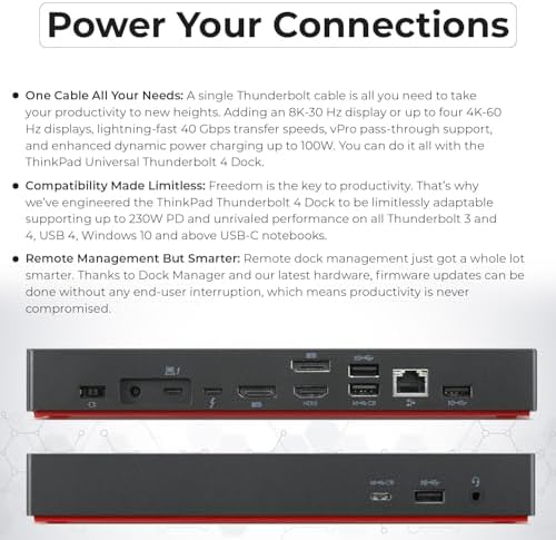 40B00300US Lenovo Docking Station USB C Bundle - 1 Year Warranty, Supports 4K Display, Thunderbolt 4 Dock with 300W Adapter, Anyhdd HDMI, DisplayPort, Thunderbolt Cables & Cloth - Image 6