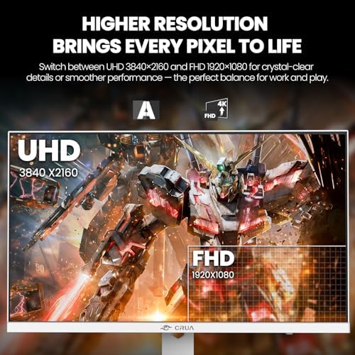 CRUA 27 Inch Dual Mode Gaming Monitor, 4K 160Hz / FHD 320Hz IPS White - Image 4