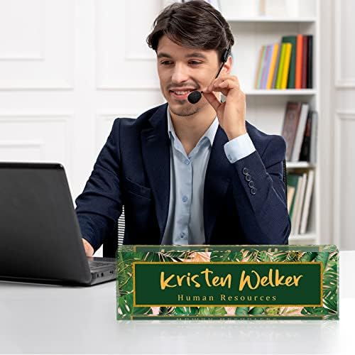 SalaGraphics Desk Name Plate, Custom for, Office Decor Women Men, Acrylic Accessories, Gifts Coworkers Boss Teacher, Employee Appreciation (Green Leaves), 8”(L)x2.5(W) - Image 6