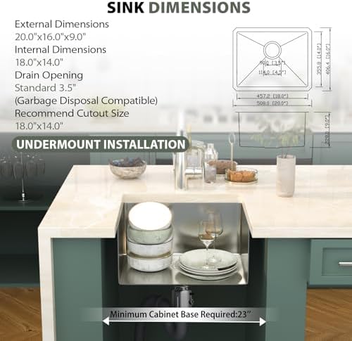 Mocoloo 20 Inch Undermount Bar Sink - 20" x 16" Small Kitchen Sink T304 Stainless Steel Handmade Single Bowl Round Corner Under Counter Wet Bar Sink for Kitchen Prep & RV - Image 2