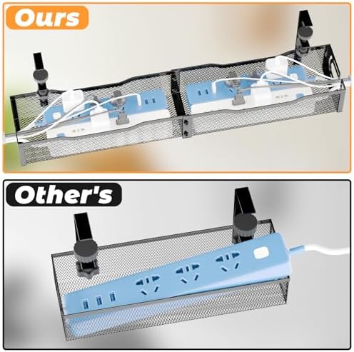 Under Desk Cable Management Tray, No Drill Steel Desk Cable Organizers, Wire Management Tray Cable Management Rack (24.4" Length-Black) - Image 2