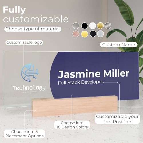 EGD Acrylic Desk Name Plate Personalized with Logo I Custom Office Desk Accessories I Custom Name Plate with Color Options I Cute Office Decor (10 x 3.5 Inch) (2. Acrylic with Logo) - Image 2