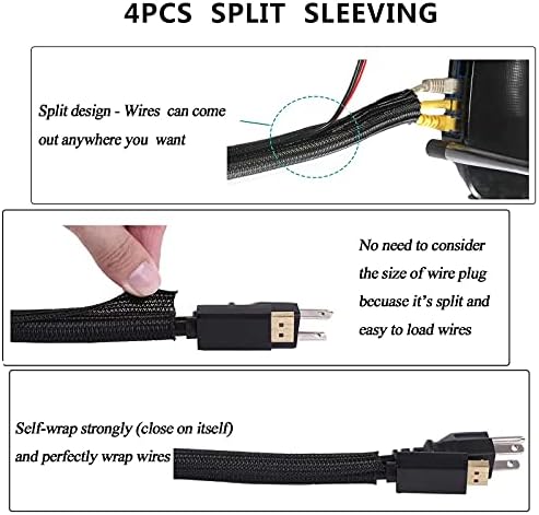 Cord Management Organizer Kit 4 Cable Sleeve split 192PCS Cable Management (Pack of 2) - Image 4