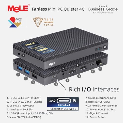 MeLE Mini PC Quieter 4C, N100 Fanless Mini PC 16GB RAM 512GB Storage - Image 2