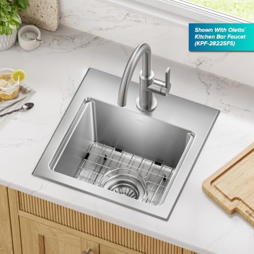 KRAUS Fairlane 15 in Drop In/Top Mount Workstation Single Bowl 18-Gauge Stainless Steel Bar Kitchen Sink with Accessories, KWT631-15 - Image 2