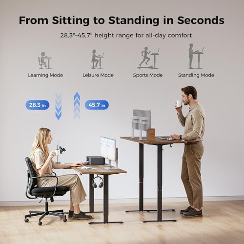 Agilestic 55 * 28 Inch Reversible L Shaped Electric Standing Desk, Walnut - Image 5