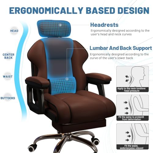 Executive Computer Chair Home Office Desk Chair,Adjustable Angle, Ergonomic Adjustable Height PU Leather Chairs with Cushions Armrest for Long Time Seating-High Office Chair with Footrest - Image 5