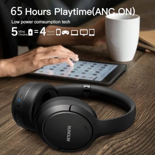 RUNOLIM Active Noise Cancelling Headphones, Wireless Bluetooth Over Ear - Image 3