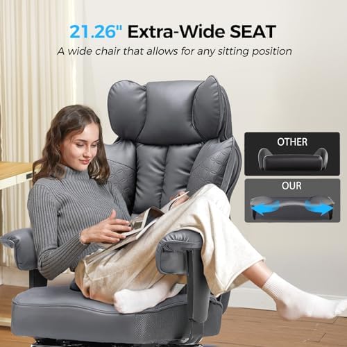 COMHOMA Big and Tall Office Chair Heavy Duty Wide Ergonomic Gaming Chair with Deluxe Embossing Designed Leather with Foot Rest, 145°Reclining Adjustable Armrests Pocket Spring Back Support and Pillow - Image 6