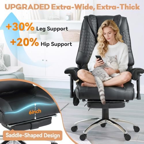 Vibration Massage Heated Office Desk Chair with Foot Rest, Black - Image 7
