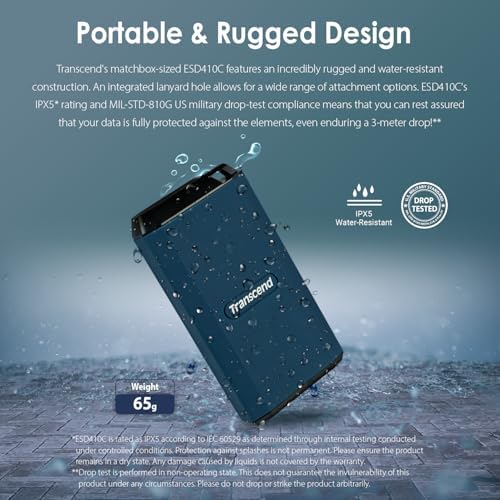 Transcend 1TB ESD410C Portable SSD Up to 2000MB/s USB3.2 Gen2x2, Waterproof - Image 4