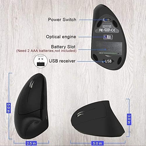 Ergonomic Left-Handed Wireless Vertical Mouse, 2.4G, 3 Adjustable DPI (800/1200/1600), Specially for Left Handers - Image 2