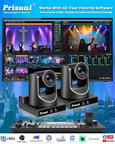 Prisual 5th Gen AI Auto Tracking PTZ Camera, 20X Optical Zoom, Broadcast Ready, PoE, 3G-SDI, HDMI, USB 3.0, LAN, Free NDI Upgrade for Church Worship, Education, Live Streaming - Image 2