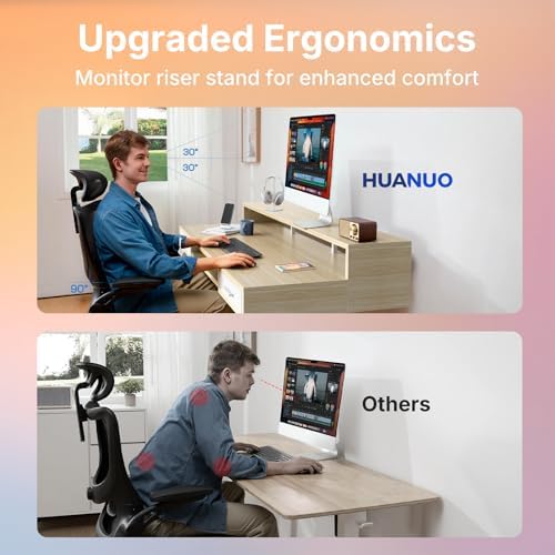 HUANUO 55″ x 26″ Electric Standing Desk with 2 Drawers &24.4″ Large Keyboard Tray, C-Clamp Mount Compatible, Adjustable Computer Desk for Office, Sit Stand Up Desk with 4 Height Presets, Light Walnut - Image 5