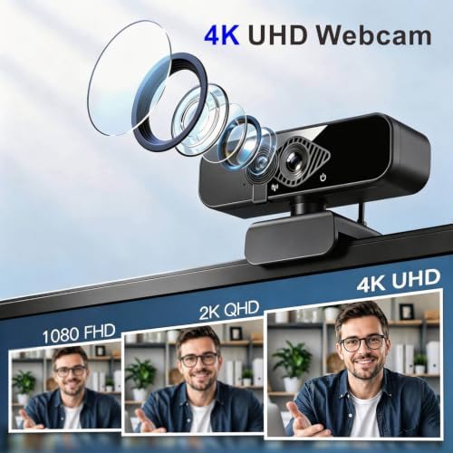 4K Webcam with USB C Adapter Privacy Cover Microphone for PC Mac Laptop - Image 2