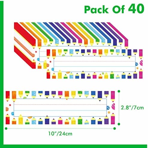 40PCS Desk Nameplates, Double Sided PET Film Desk Name Tags Erasable & Reusable Traditional Manuscript Name Plate Classroom Decoration for School Student (10” x 2.8”) - Image 2