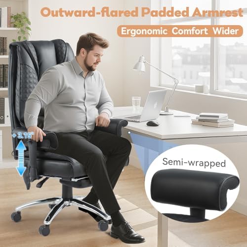 Vibration Massage Heated Office Desk Chair with Foot Rest, Black - Image 6