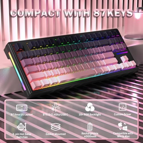 ATTACK SHARK M87 RGB Wireless Mechanical Gaming Keyboard, 80% TKL, Pink - Image 2