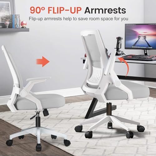 GTPLAYER Ergonomic Office Chair with Flip-up Armrests Executive Computer Chair for Home Office, Breathable Mesh & Comfy Lumbar Support, Moon Gray - Image 3