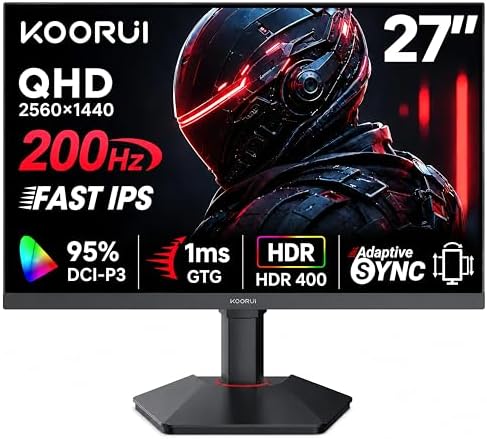 KOORUI 27-Inch 1440p Gaming Monitor, 200Hz 1ms, Fast IPS, HDR400 by KOORUI