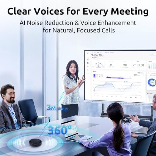 Bluetooth Speakerphone for Conference Calls – 2 AI Noise Reduction Mics, 360° Voice Pickup, USB-C & USB-A Adapter, 10-14H Playtime, Compatible with Zoom/Teams/Skype/Meet - Image 2