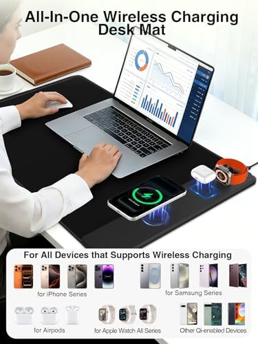Mouse Pad with Magnetic Wireless Charging, Large Desk Mat, Non-Slip Mouse Mat, Keyboard Pad for Gaming, Desk, Office, PC - Image 3