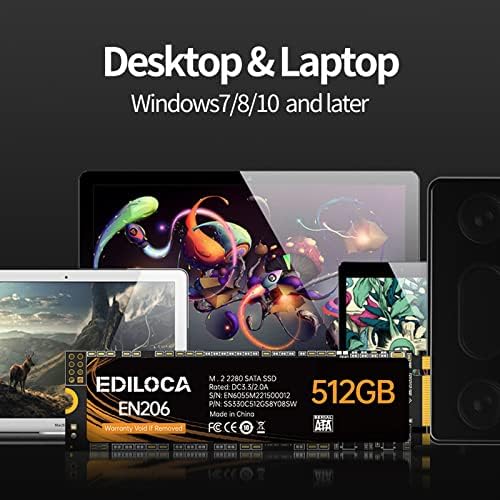 Ediloca EN206 512GB 3D NAND TLC M.2 SSD, M.2 2280 SATA III 6Gb/s SSD Internal Hard Drive, Read/Write Speed up to 550/460 MB/s, Compatible with Ultrabooks, Tablet Computers and Mini PCs - Image 5