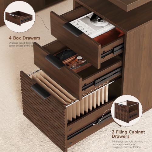 ONBRILL 63" Electric Standing Desk with 6 Drawers,Storage Shelves,Walnut - Image 5