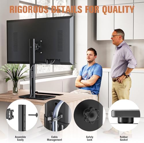 Single Monitor Stand Freestanding 27-43 Inch Monitor Arm Curved Screen Monitor Mount Tempered Glass Base Adjustable Motion Tilt -15° to 10° Swivel ±45° Rotation 360° Weight Capacity 77lbs HT05B-003 - Image 4