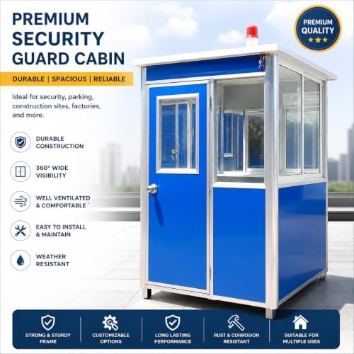 (4x4x7.5ft) Portable Security Guard Cabin, Outdoor Modern Security Booth with Alarm Light(Blue Colour)- Extra Thick Metal Sheets - Image 4