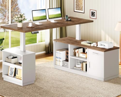 RALGEND 63'' L Shaped Electric Standing Desk with Storage for Home Office by RALGEND