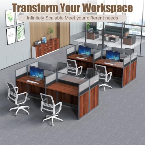 Modular Office Cubicle Desk Workstation with Privacy Panels and Cable Management, 2-Person Long Computer Desk for Commercial Workspace, Sound Dampening Partition Wall (White, 47.2IN) - Image 6