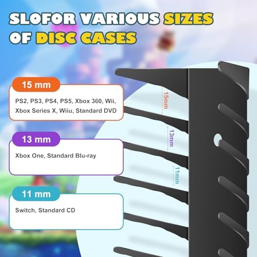 Video Game Storage Wall Mount - 6PCS Heavy-Duty Metal Game Case Holder Media Storage Shelves for PS, Xbox, DVD, Switch Game Organizer Display Stand, Holds up to 114 - Image 4
