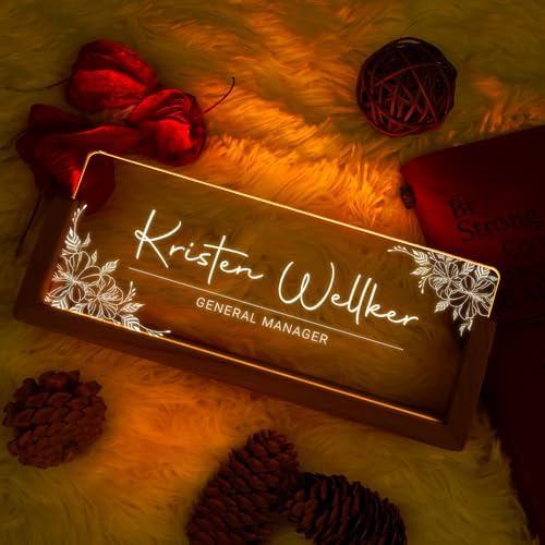 Desk Name Plate Personalized, Custom Acrylic Name Plate for Desk, Office Decor for Women Men, Appreciation Gifts for Coworkers Boss Teacher - Light-Up Name Plaque - Image 6