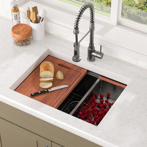 Lordear 25 Inch Black Kitchen Sink Undermount Kitchen Sink Workstation 25x19x10 Gunmetal Black 16 Gauge Stainless Steel Single Bowl - Image 2