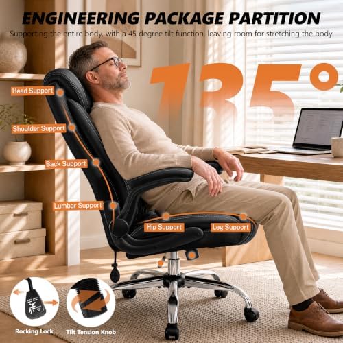 Office Chair, Executive Leather Desk Chair with Lumbar Support - Image 4