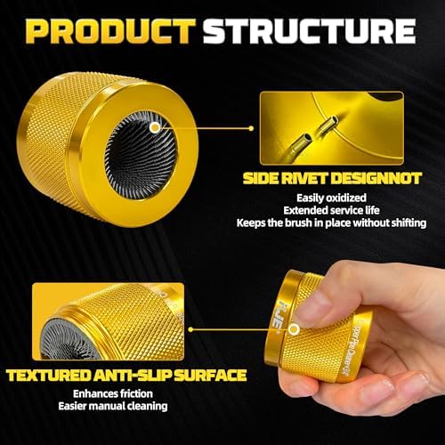 KJE 3-Piece Metal Copper Pipe Cleaner Set for Drill (1/2", 3/4", 1"), with 15 Brush Blades & 1/4" Hex Shank, Plumbing Tools for Removing Rust & Paint from HVAC Metal Pipes, Yellow - Image 4